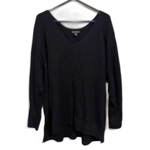 Athleta 3X merino wool blend pullover ribbed V-neck black sweater - Picture 1 of 7